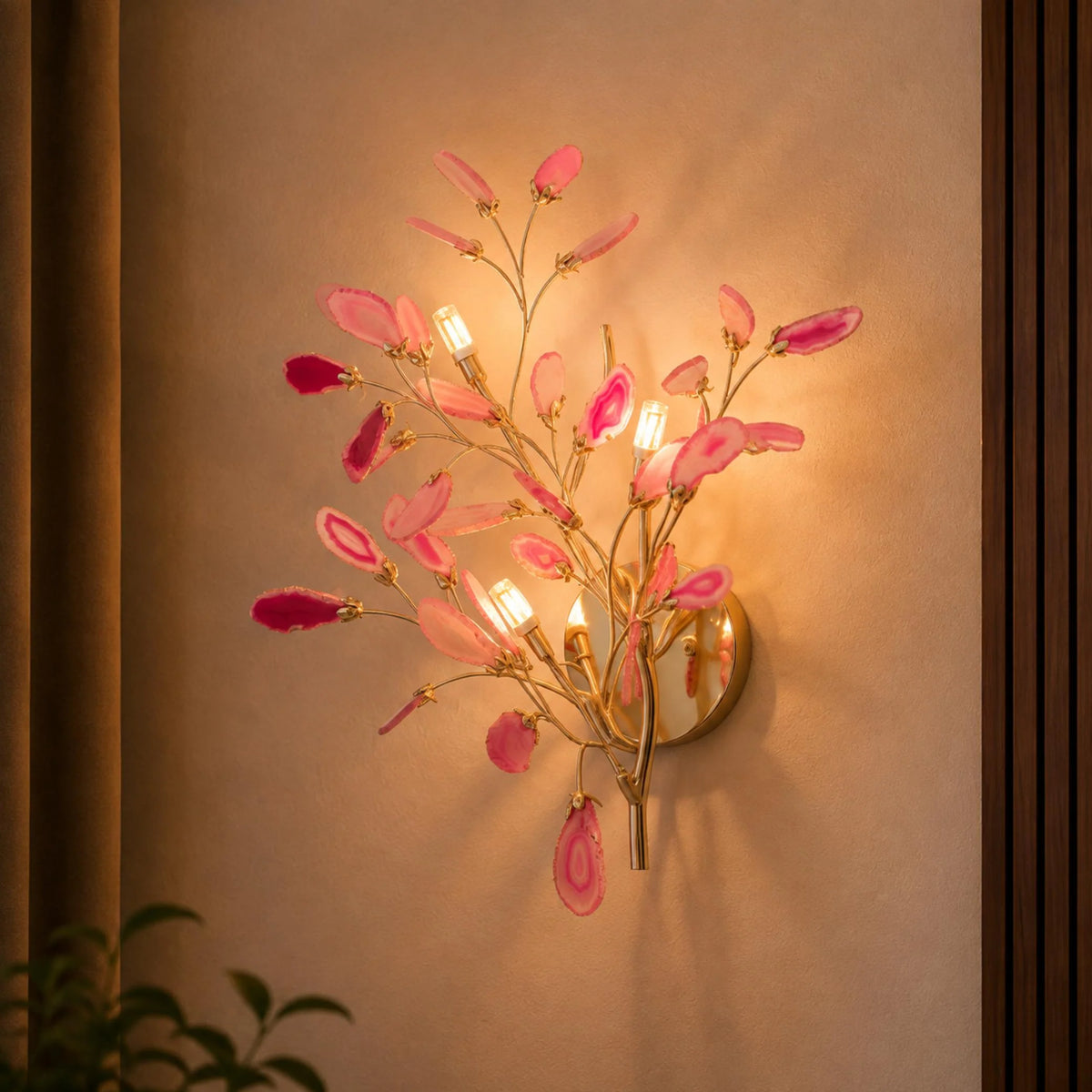 Wall Light Natural Agate Metal Frame Hardwired