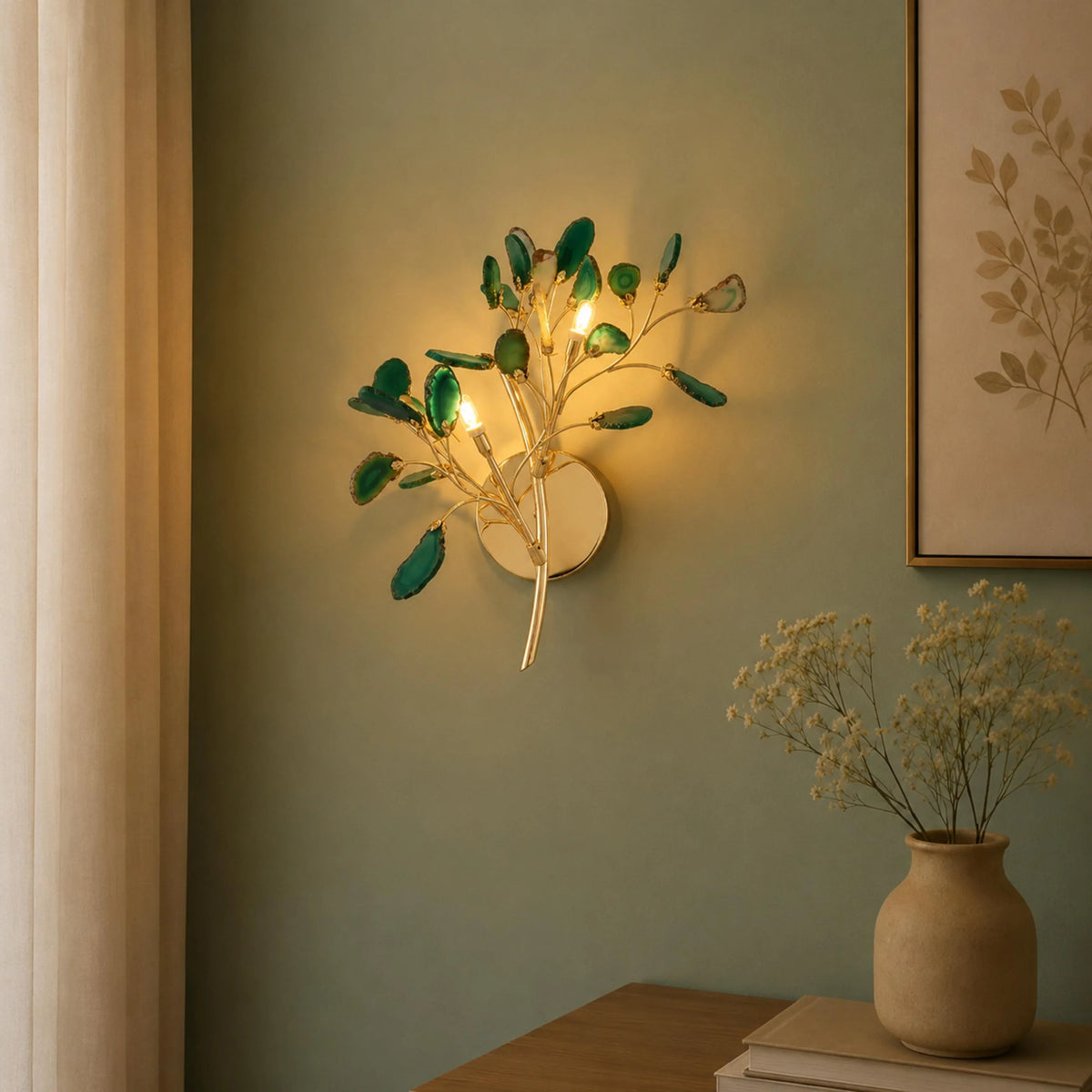 Wall Light Natural Agate Metal Frame Hardwired