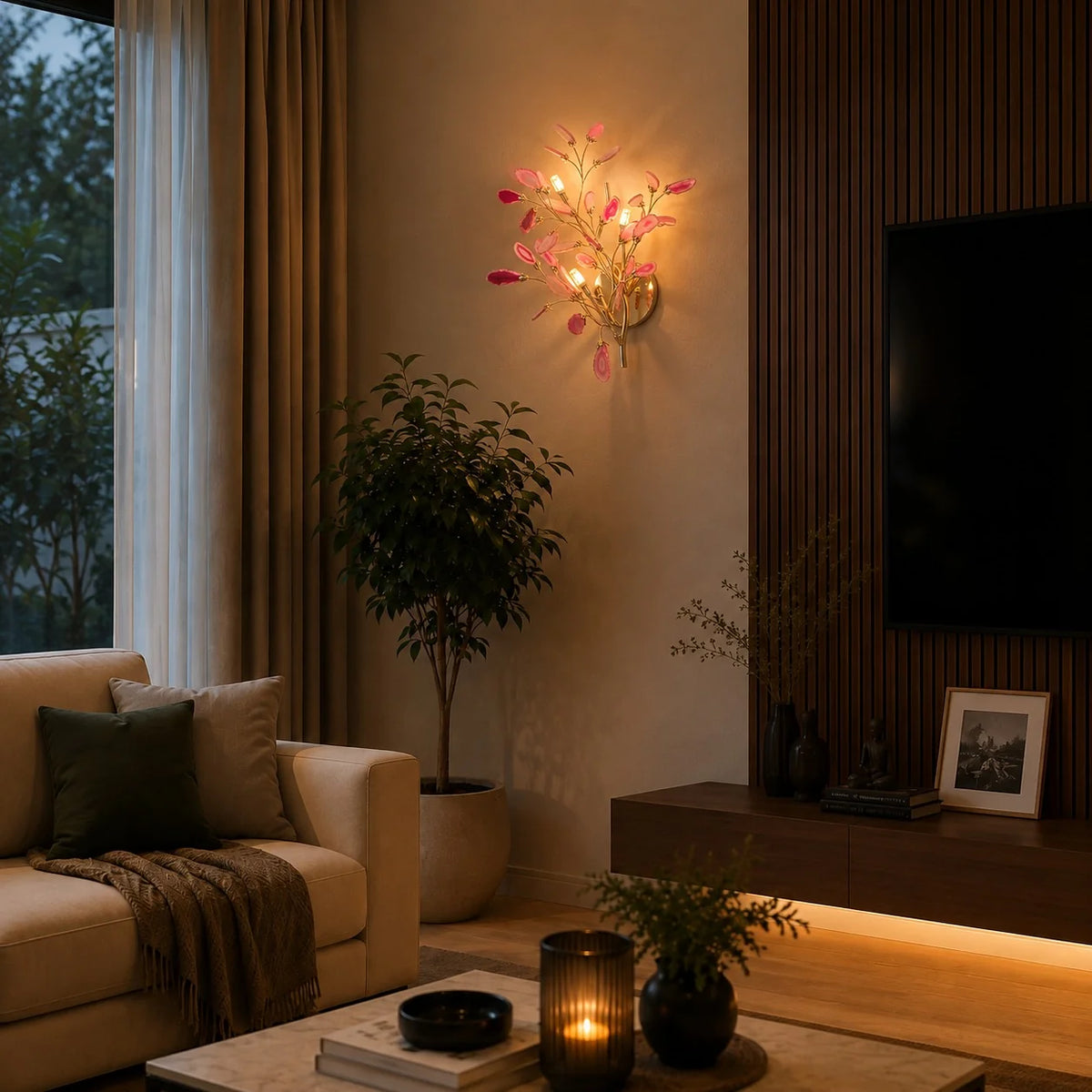Wall Light Natural Agate Metal Frame Hardwired
