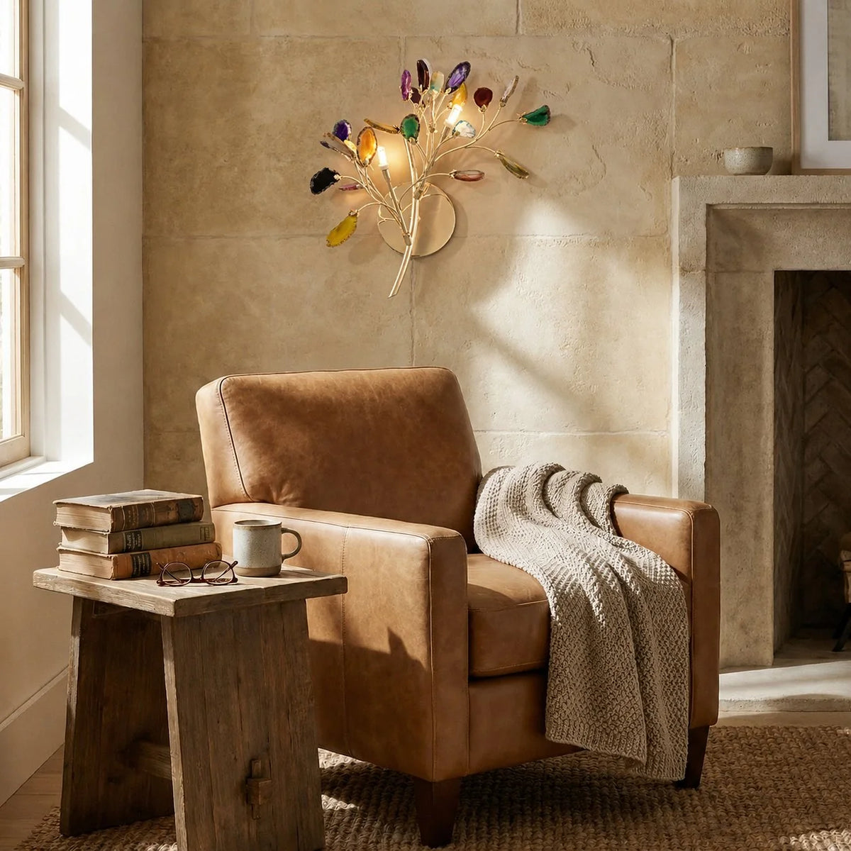 Wall Light Natural Agate Metal Frame Hardwired