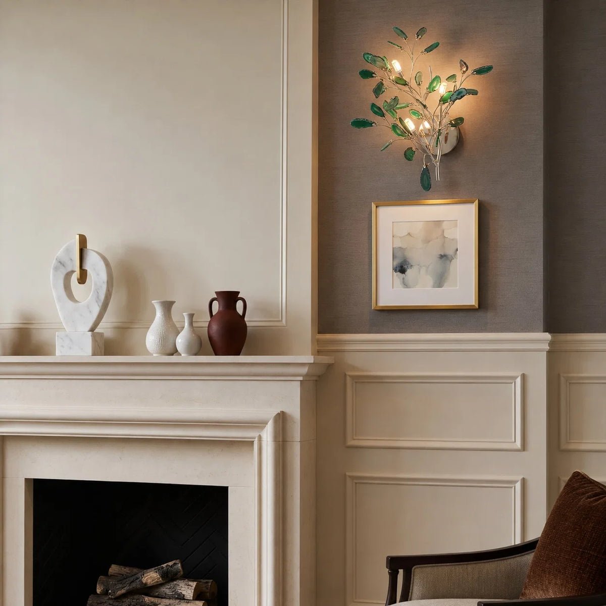 Wall Light Natural Agate Metal Frame Hardwired