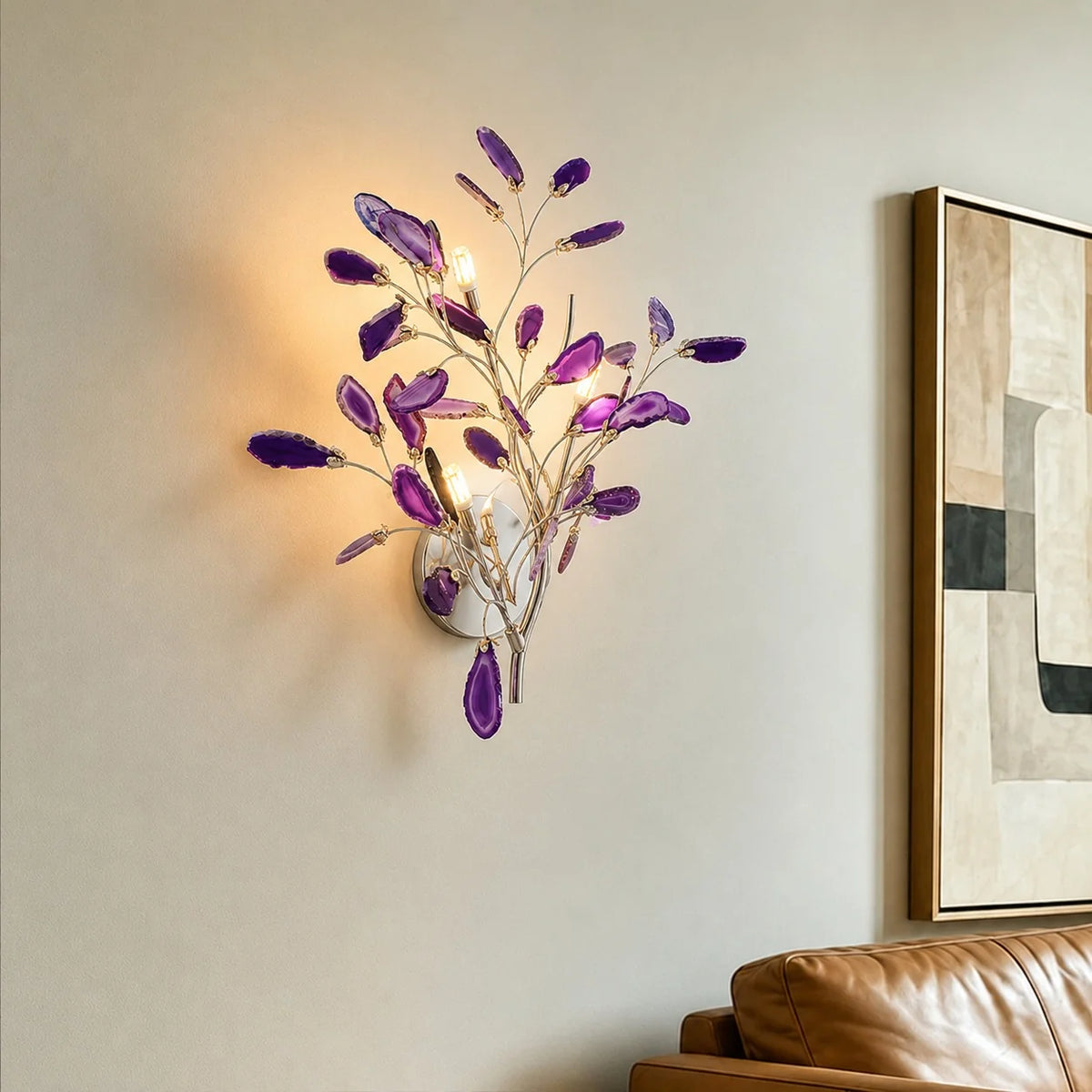 Wall Light Natural Agate Metal Frame Hardwired