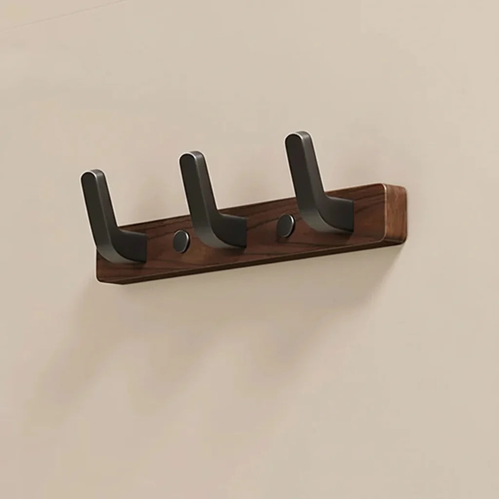 Wall-Mounted Coat Rack Wood & Metal Multiple Hooks