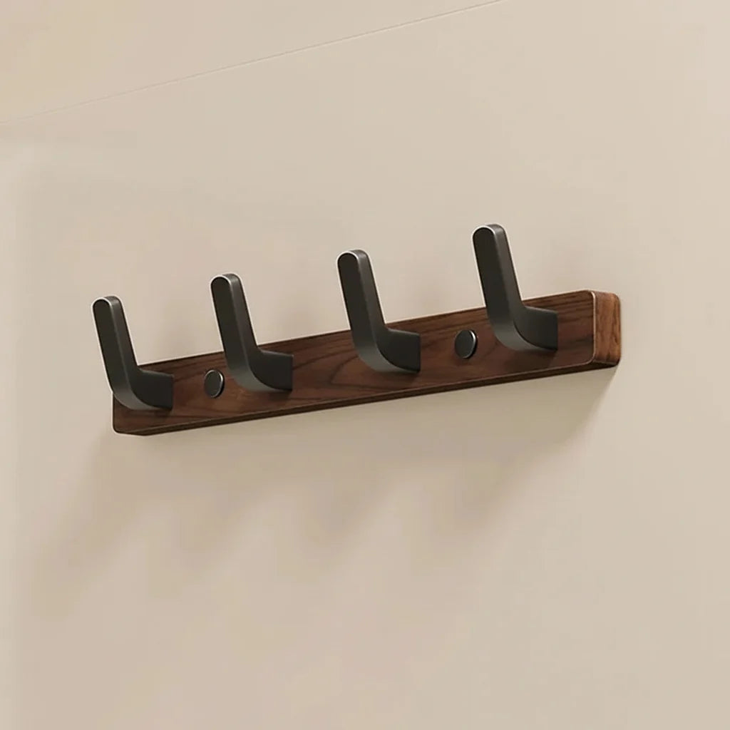 Wall-Mounted Coat Rack Wood & Metal Multiple Hooks