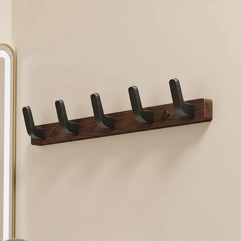 Wall-Mounted Coat Rack Wood & Metal Multiple Hooks