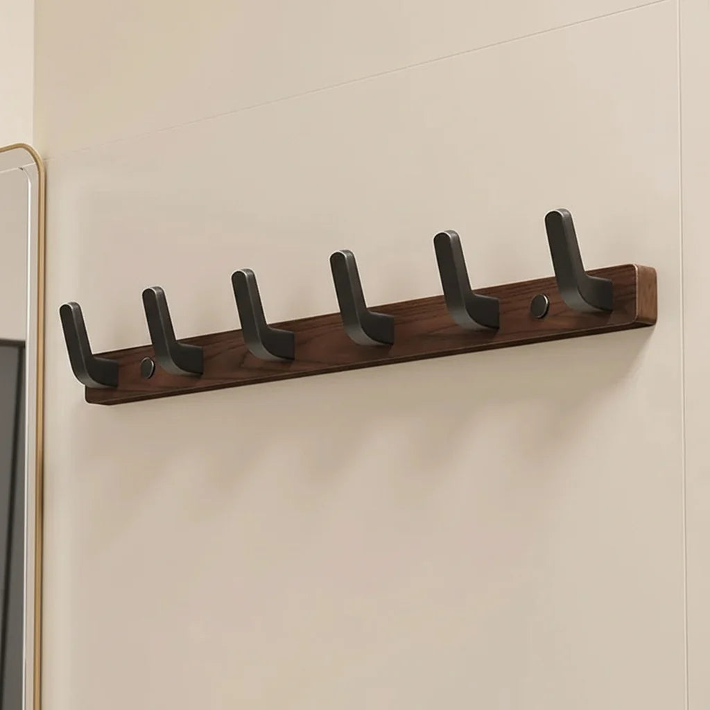 Wall-Mounted Coat Rack Wood & Metal Multiple Hooks