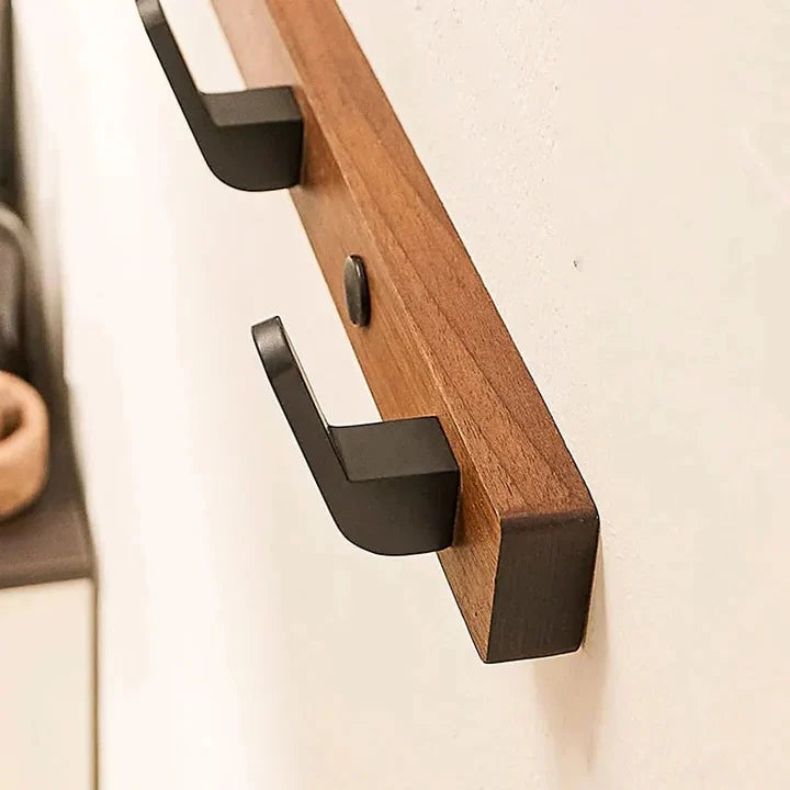 Wall-Mounted Coat Rack Wood & Metal Multiple Hooks