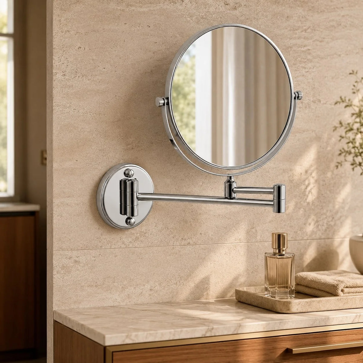Wall-Mounted Vanity Mirror Dual-Sided Magnifying 360° Rotation