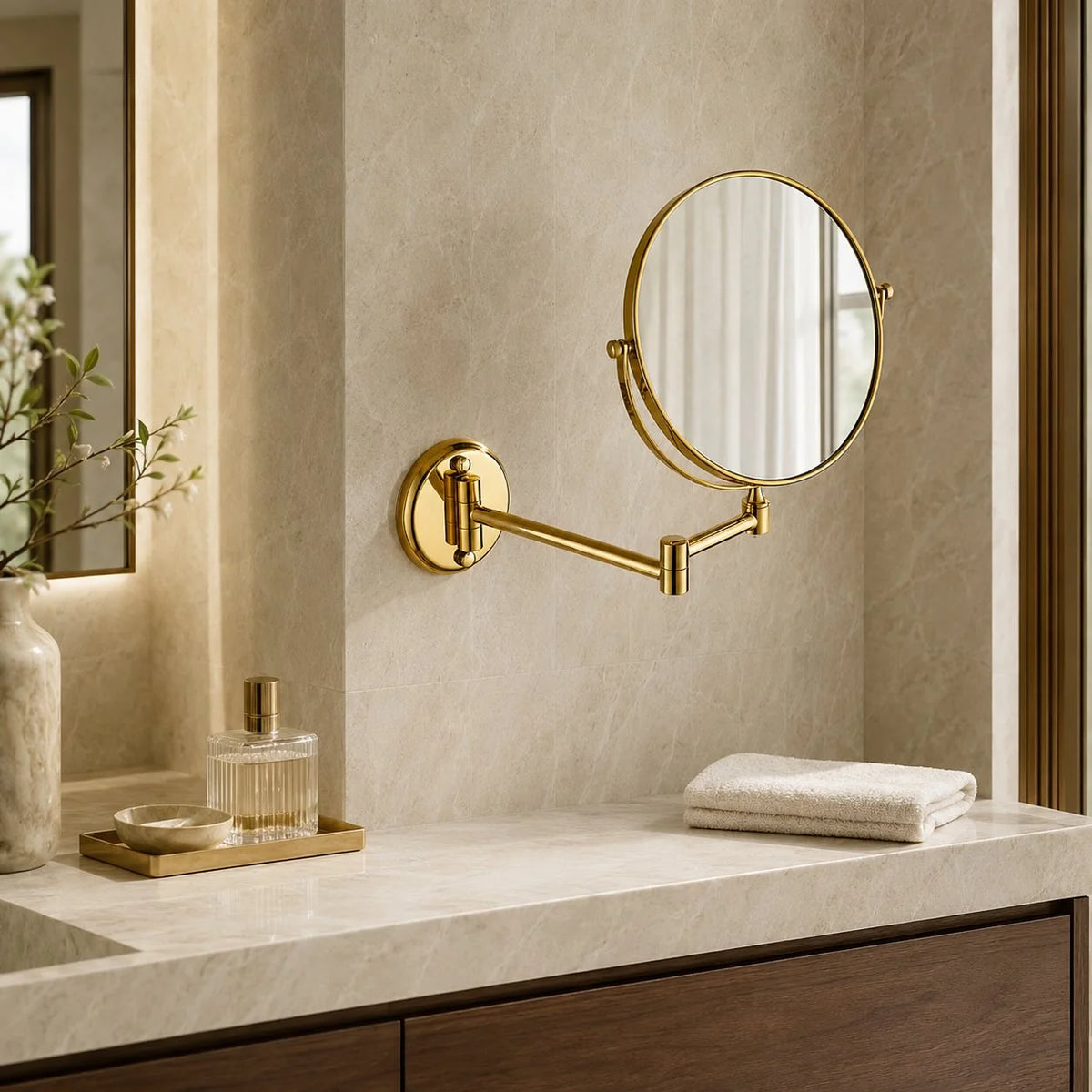 Wall-Mounted Vanity Mirror Dual-Sided Magnifying 360° Rotation