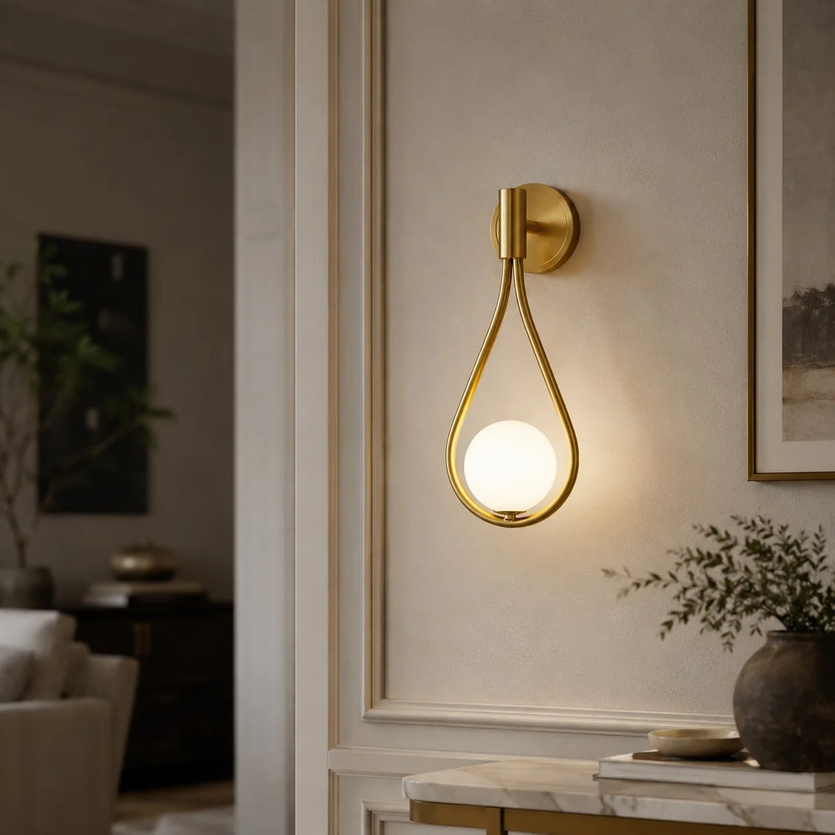 Wall Sconce Adjustable Brass & Glass LED Compatible