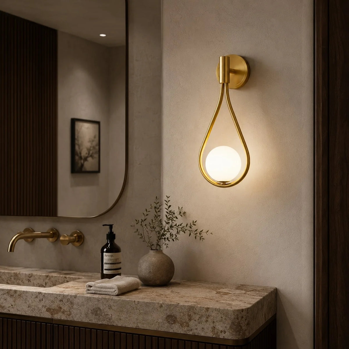 Wall Sconce Adjustable Brass & Glass LED Compatible