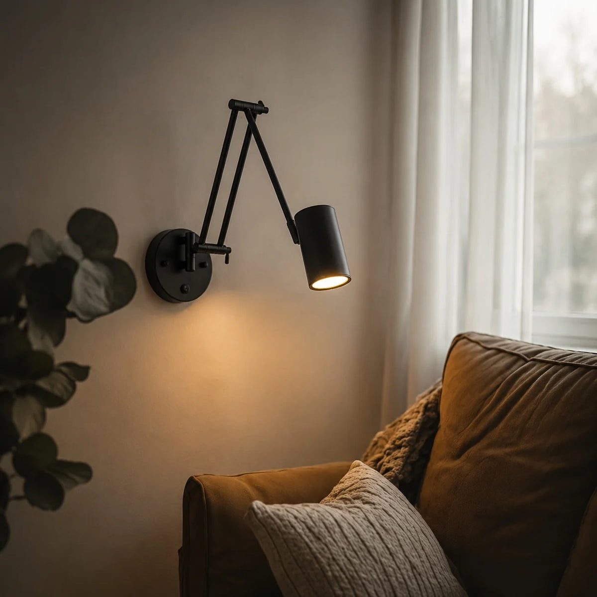 Wall Sconce Adjustable Swing Arm Matte Black & Gold