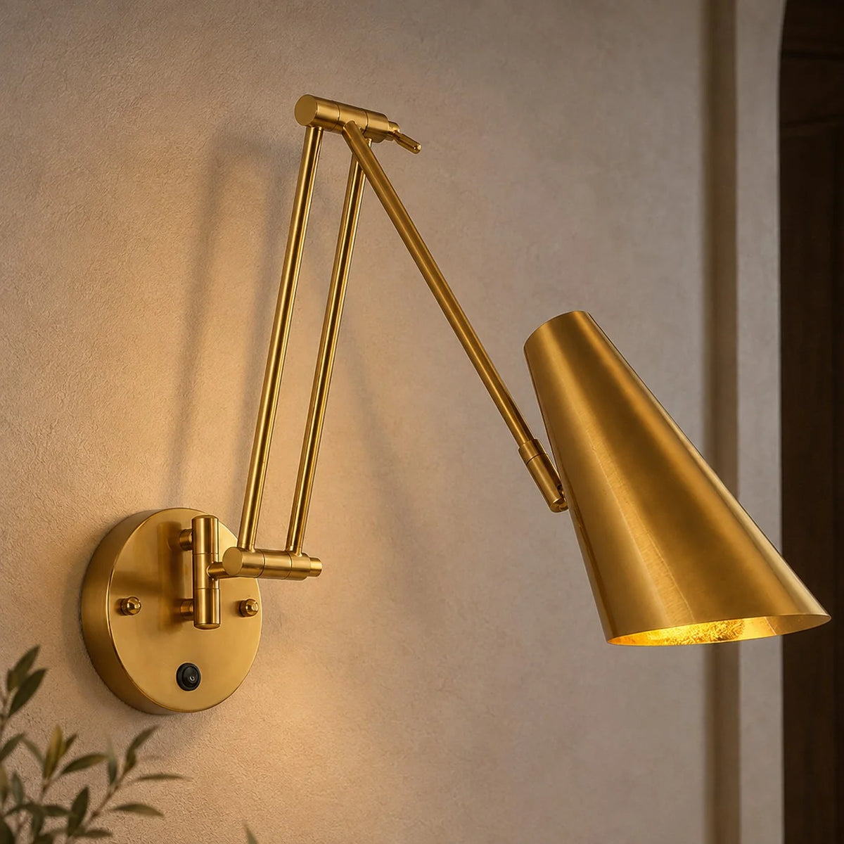Wall Sconce Adjustable Swing Arm Matte Black & Gold