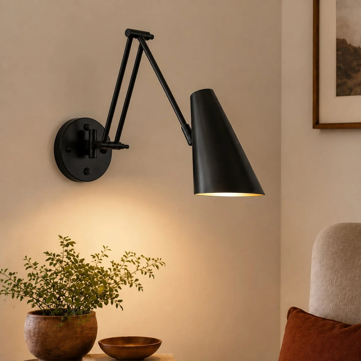 Wall Sconce Adjustable Swing Arm Matte Black & Gold