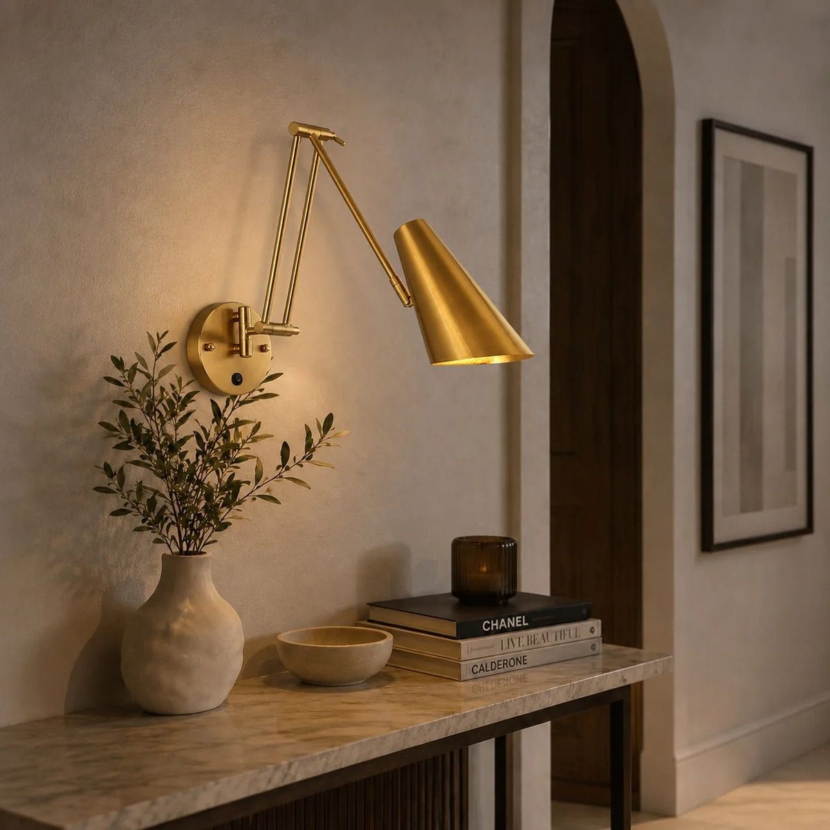 Wall Sconce Adjustable Swing Arm Matte Black & Gold