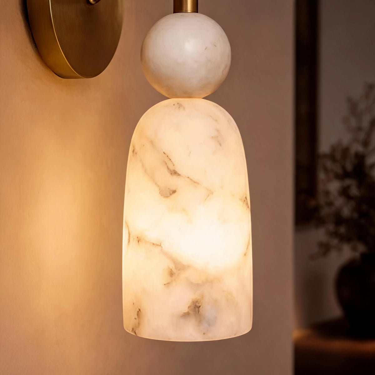 Wall Sconce Alabaster & Dark Marble Hardwired