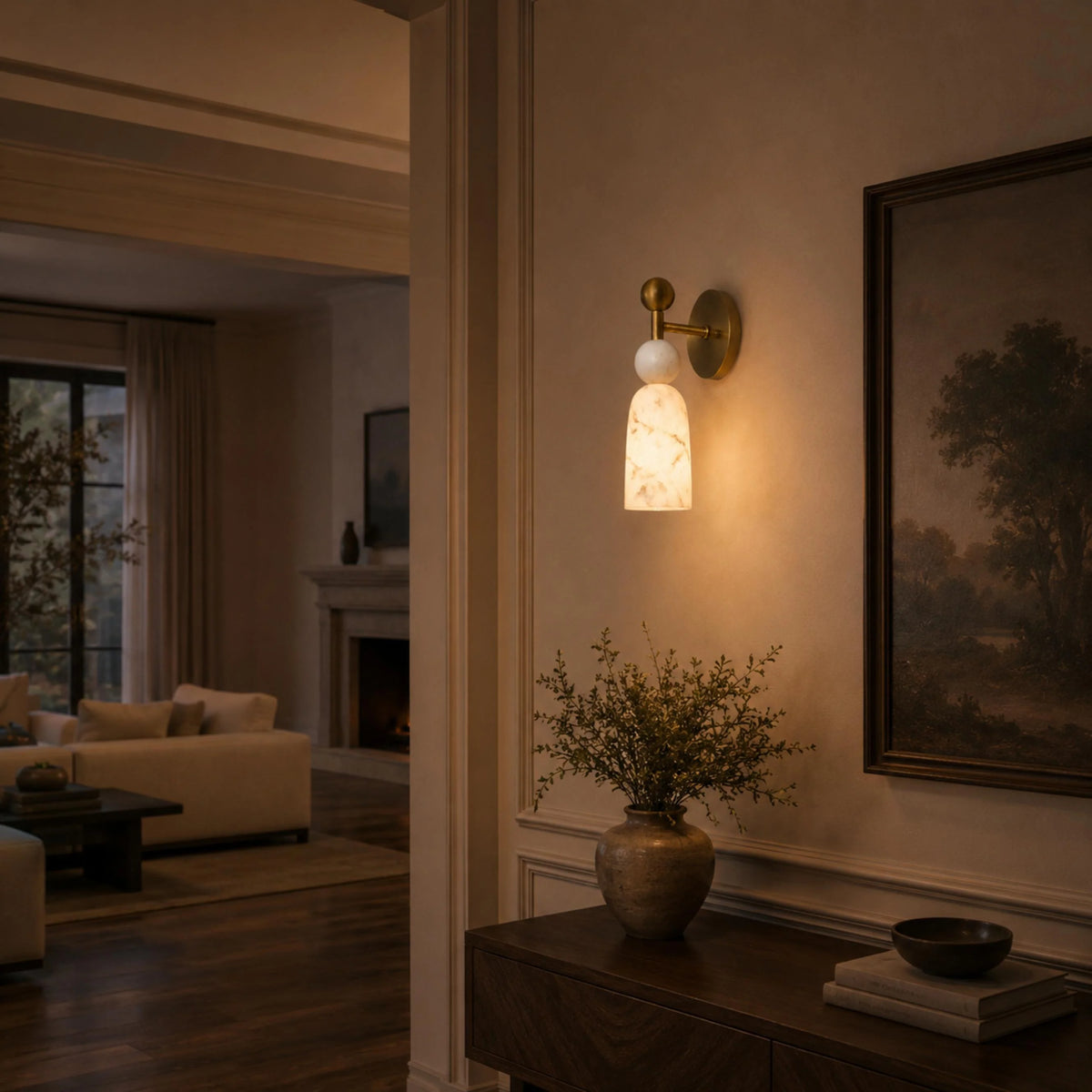 Wall Sconce Alabaster & Dark Marble Hardwired