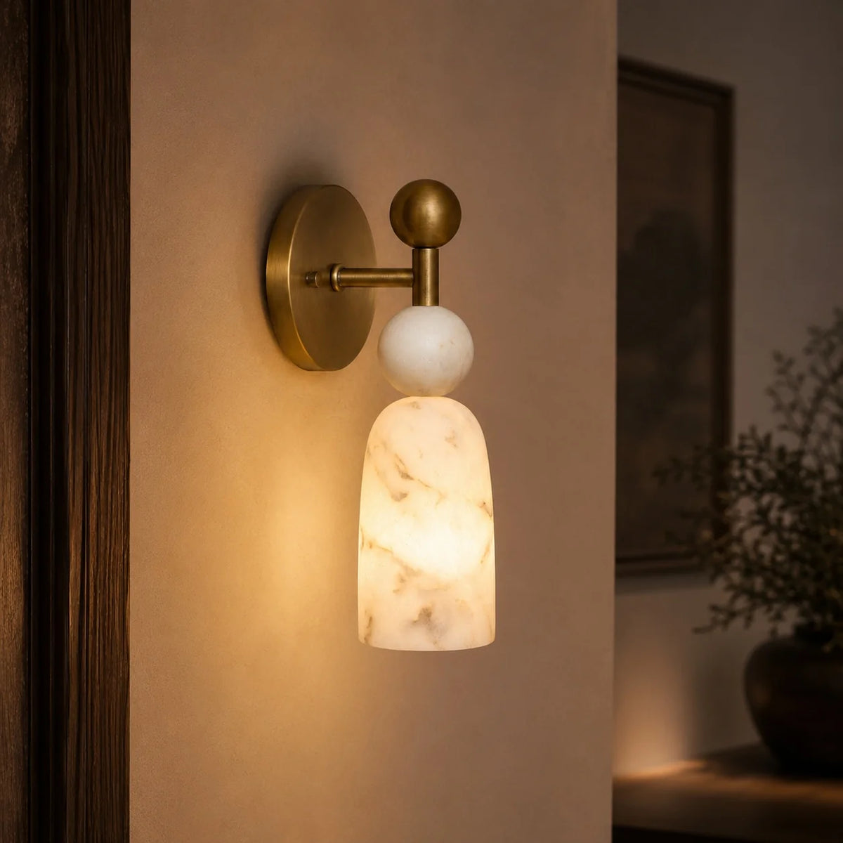 Wall Sconce Alabaster & Dark Marble Hardwired