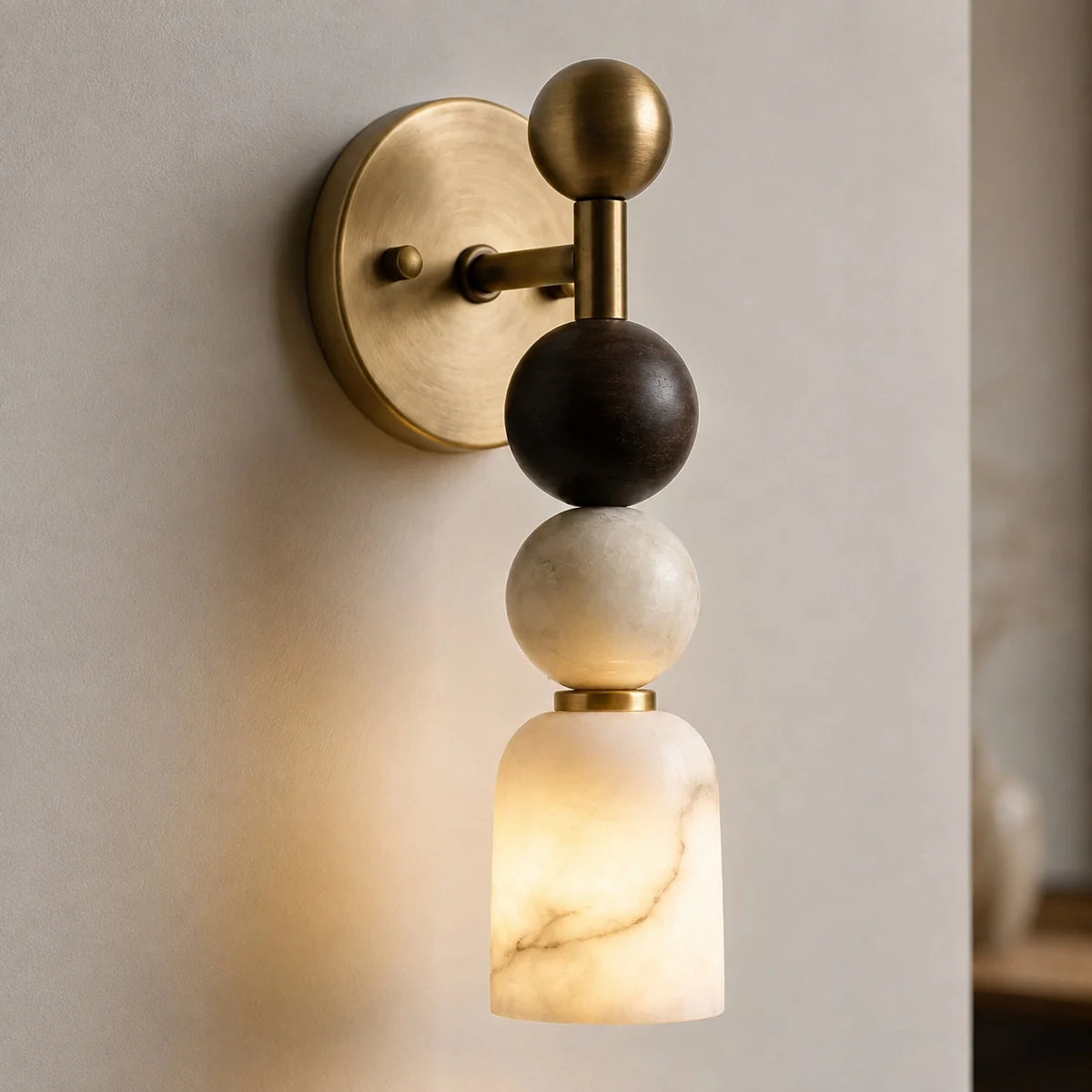 Wall Sconce Alabaster & Dark Marble Hardwired