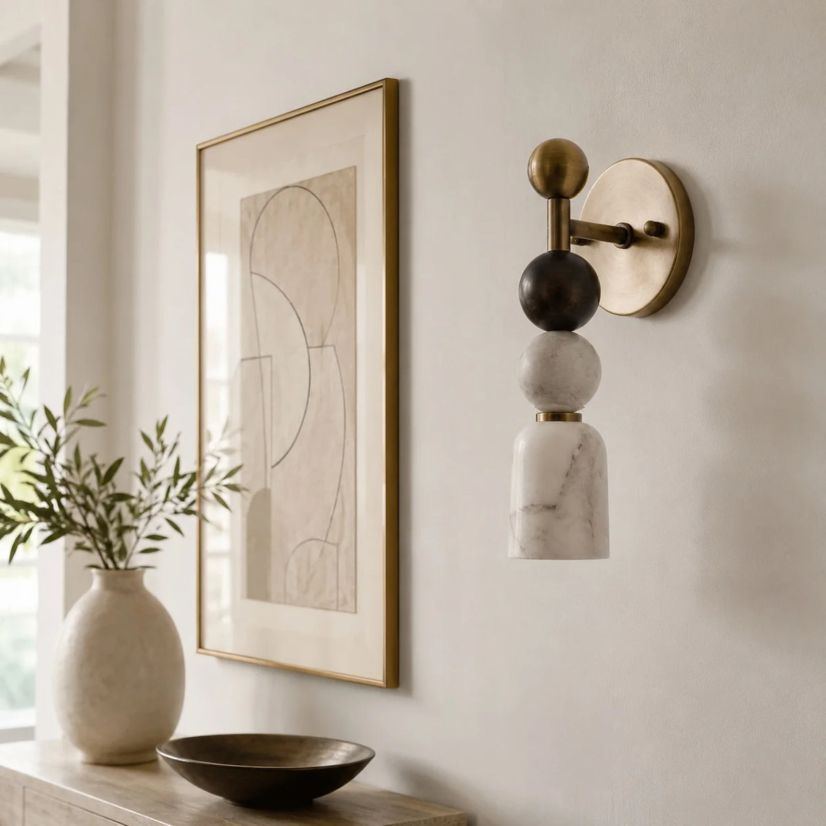 Wall Sconce Alabaster & Dark Marble Hardwired