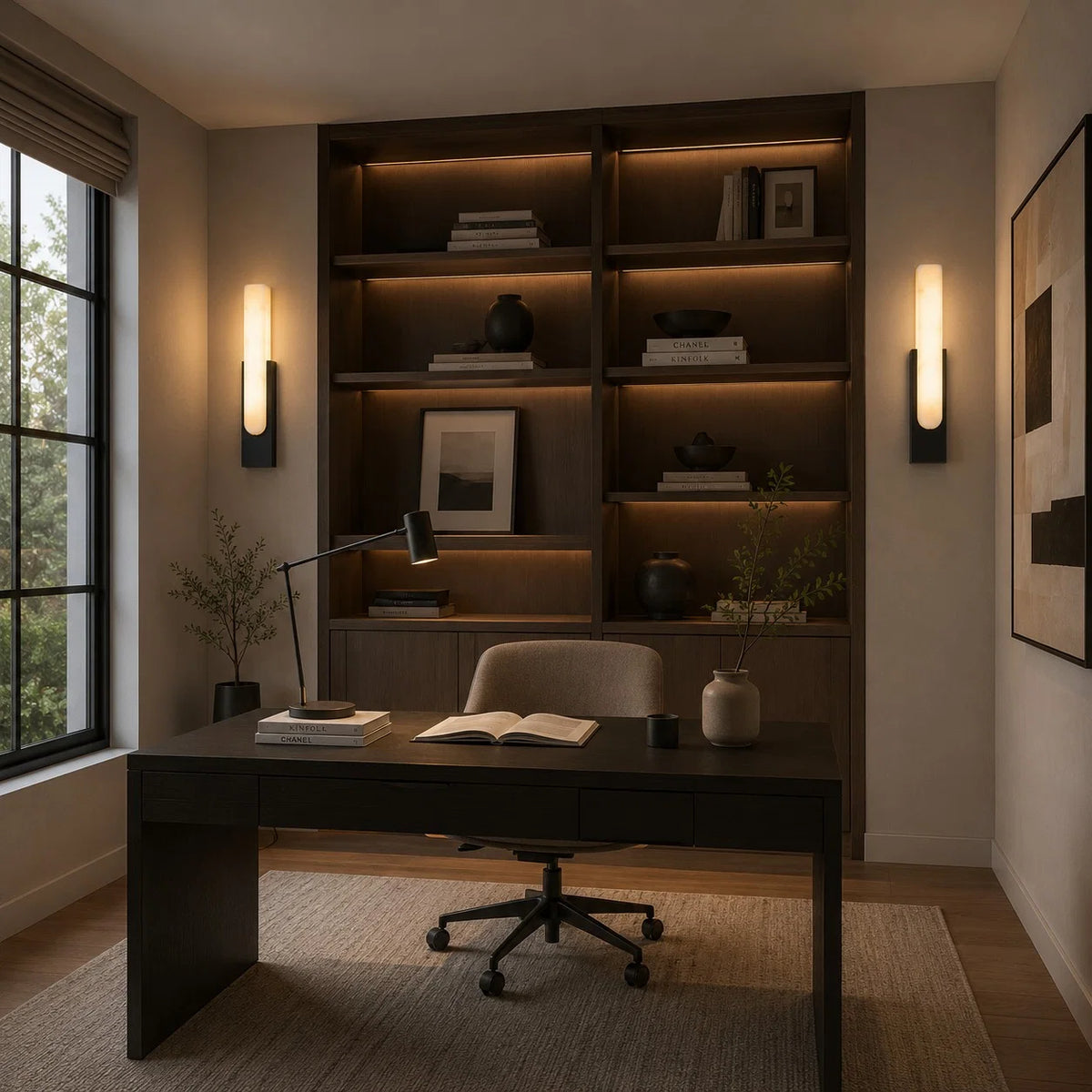 Wall Sconce Alabaster Shade Integrated Warm LED Flush Mount