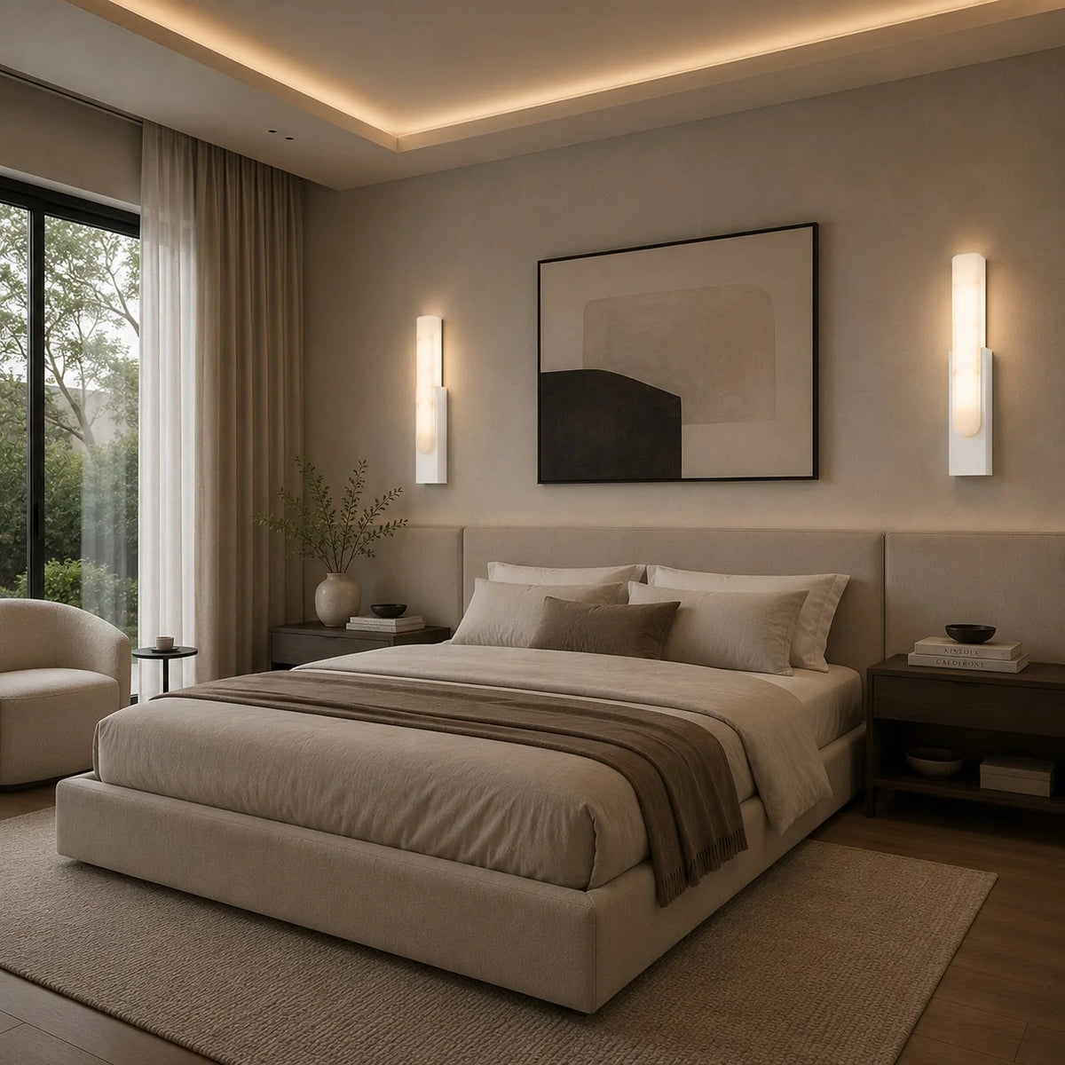 Wall Sconce Alabaster Shade Integrated Warm LED Flush Mount