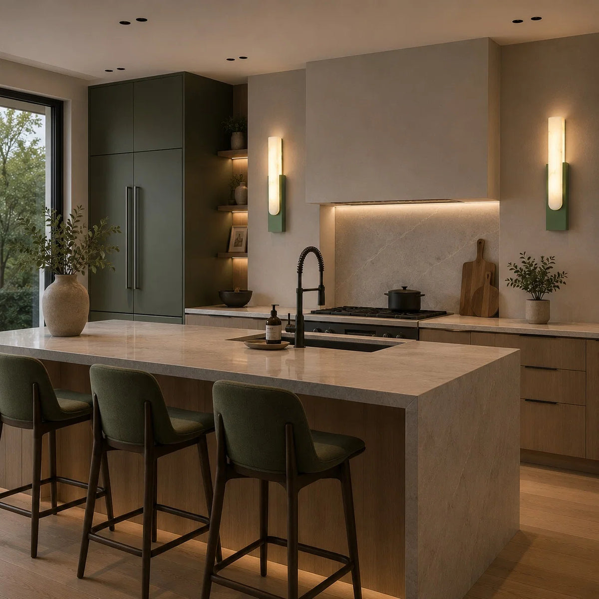 Wall Sconce Alabaster Shade Integrated Warm LED Flush Mount