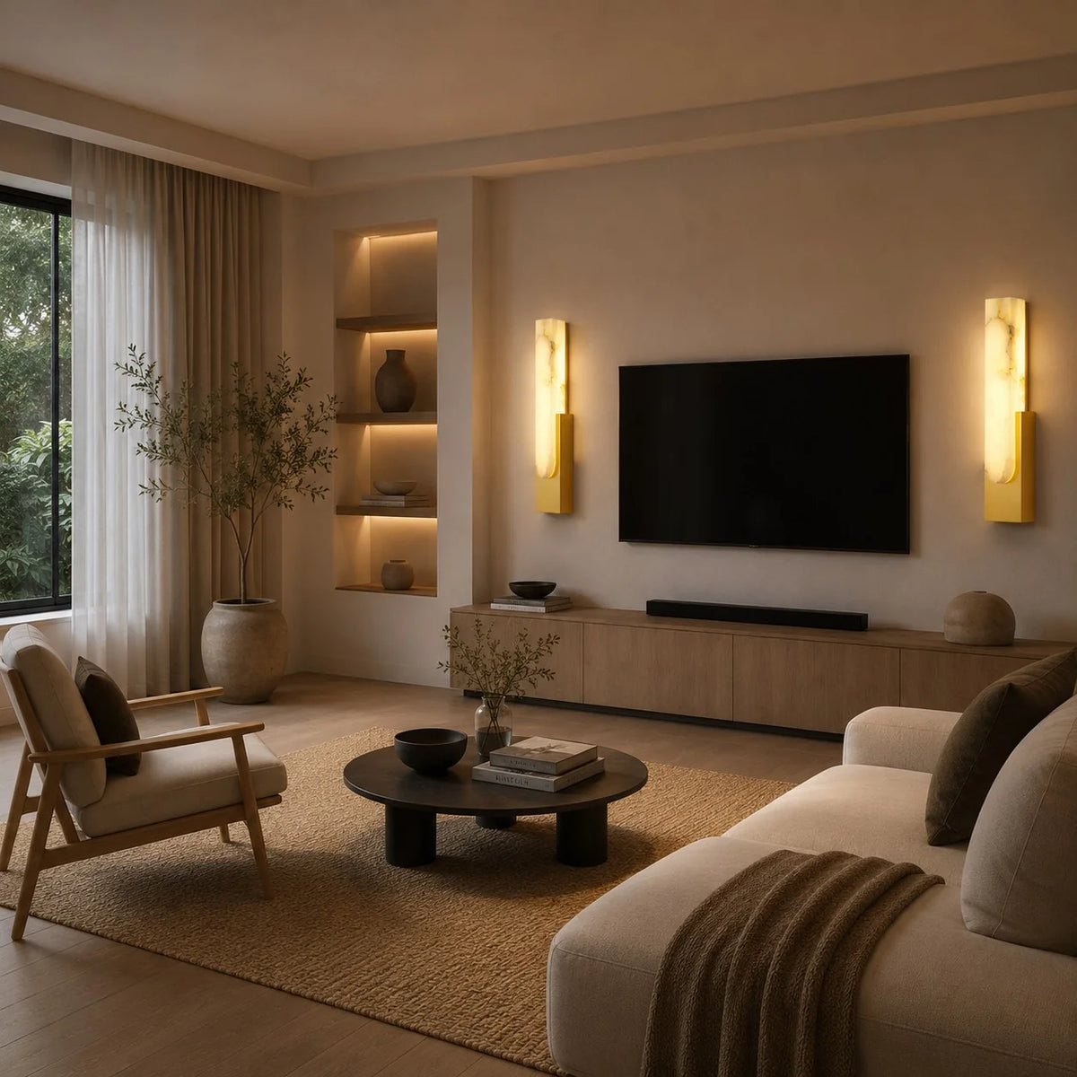 Wall Sconce Alabaster Shade Integrated Warm LED Flush Mount