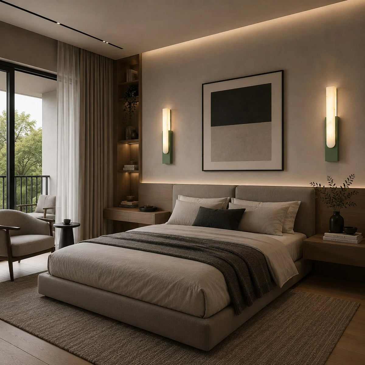 Wall Sconce Alabaster Shade Integrated Warm LED Flush Mount