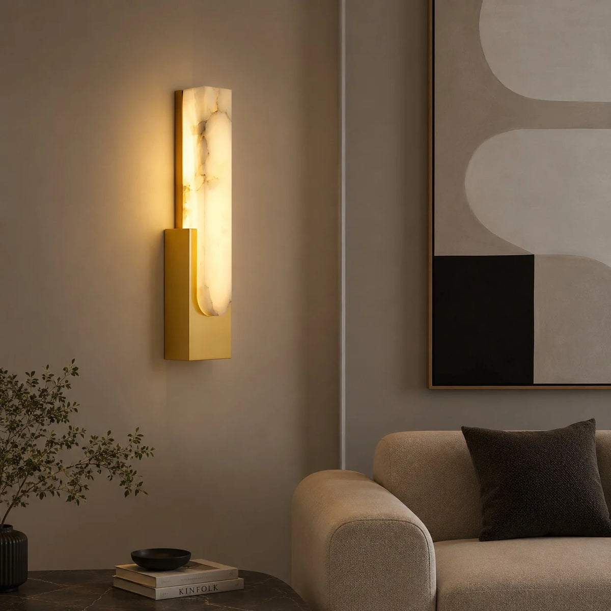Wall Sconce Alabaster Shade Integrated Warm LED Flush Mount