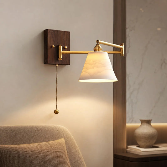 Wall Sconce Geometric Ceramic Walnut & Brass