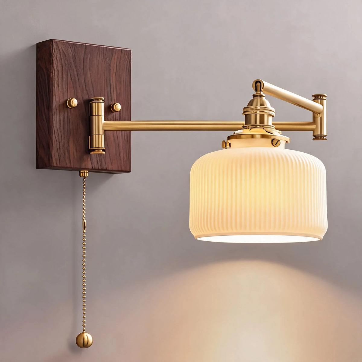 Wall Sconce Geometric Ceramic Walnut & Brass