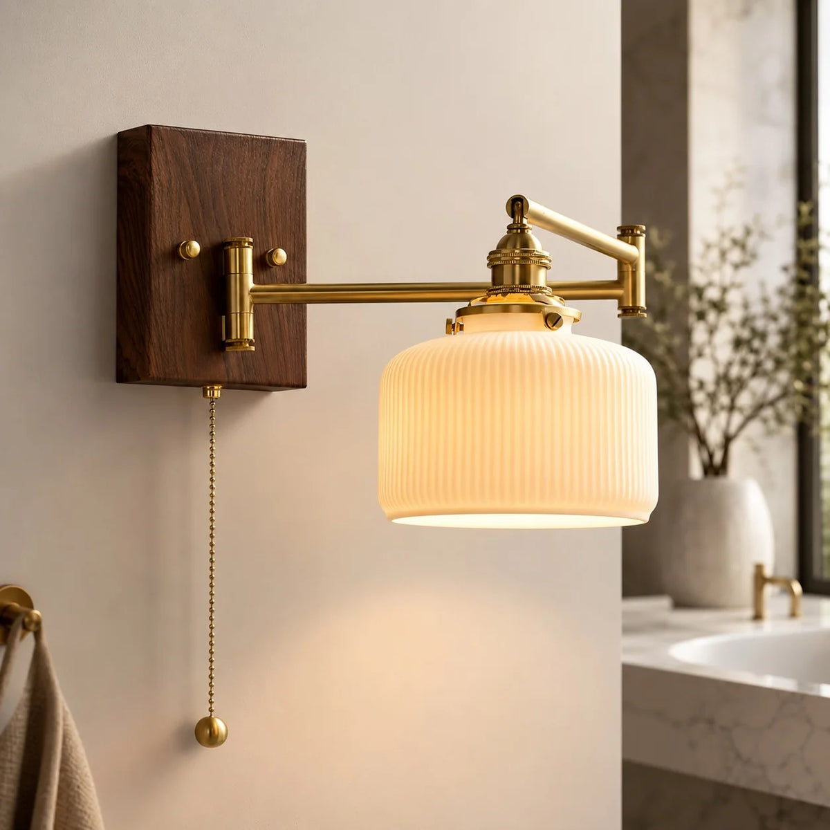 Wall Sconce Geometric Ceramic Walnut & Brass