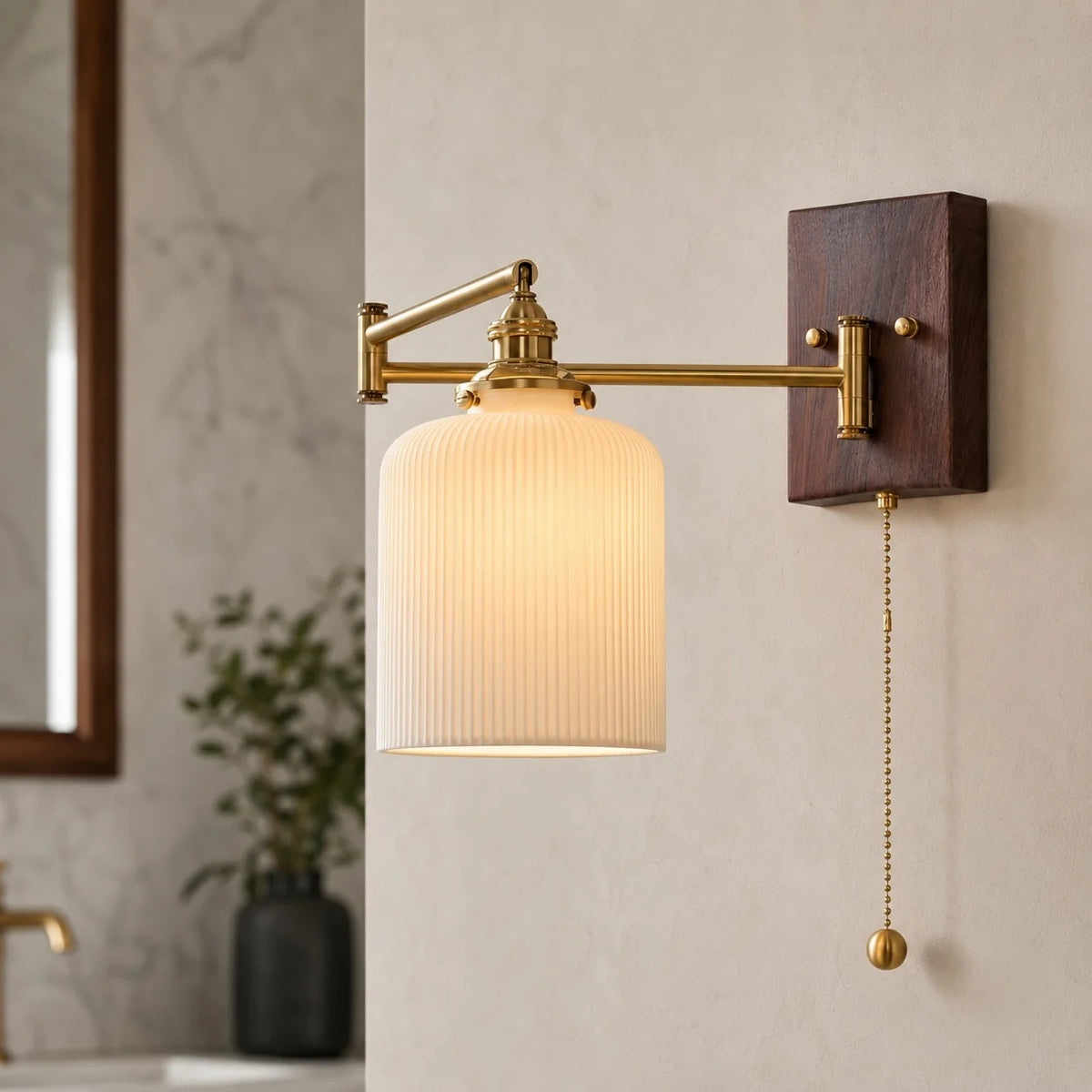 Wall Sconce Geometric Ceramic Walnut & Brass