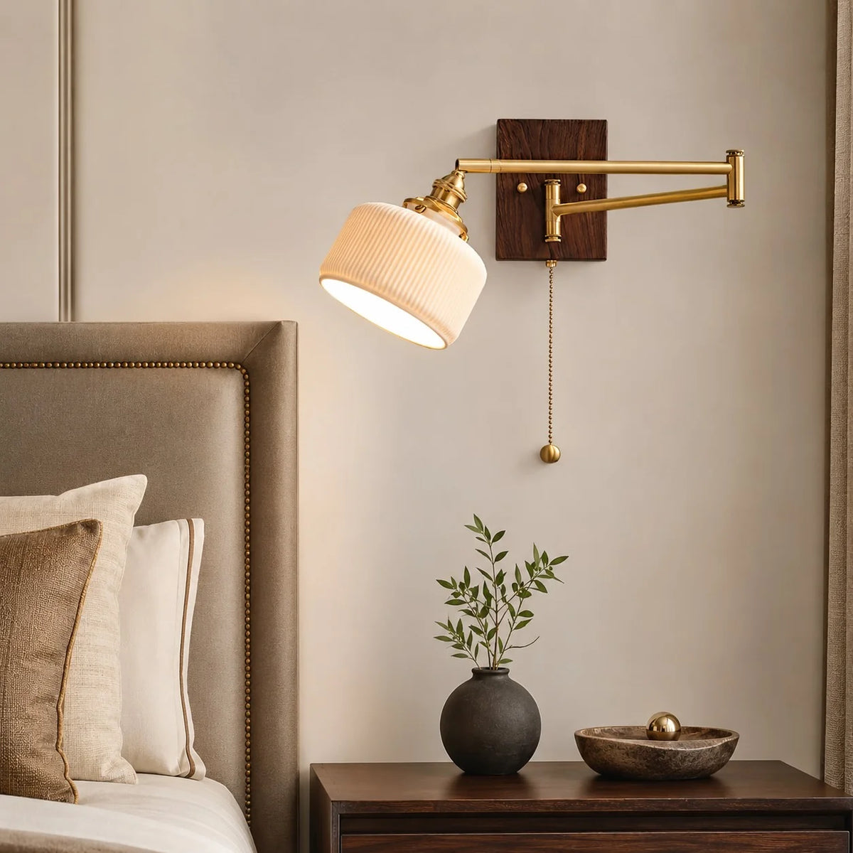 Wall Sconce Geometric Ceramic Walnut & Brass