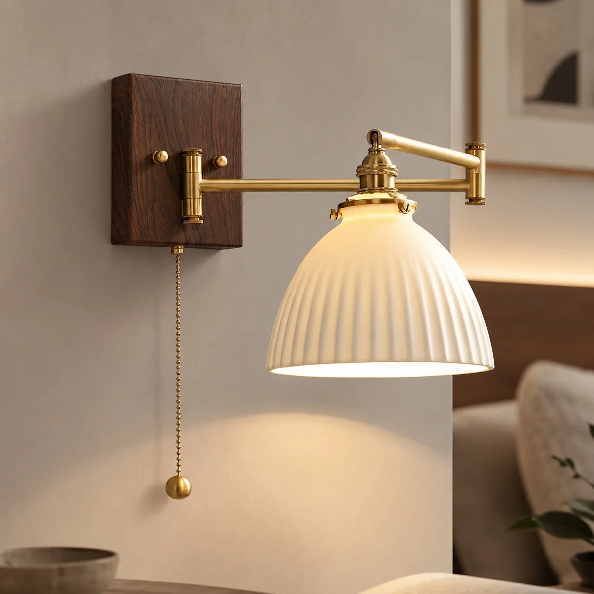 Wall Sconce Geometric Ceramic Walnut & Brass