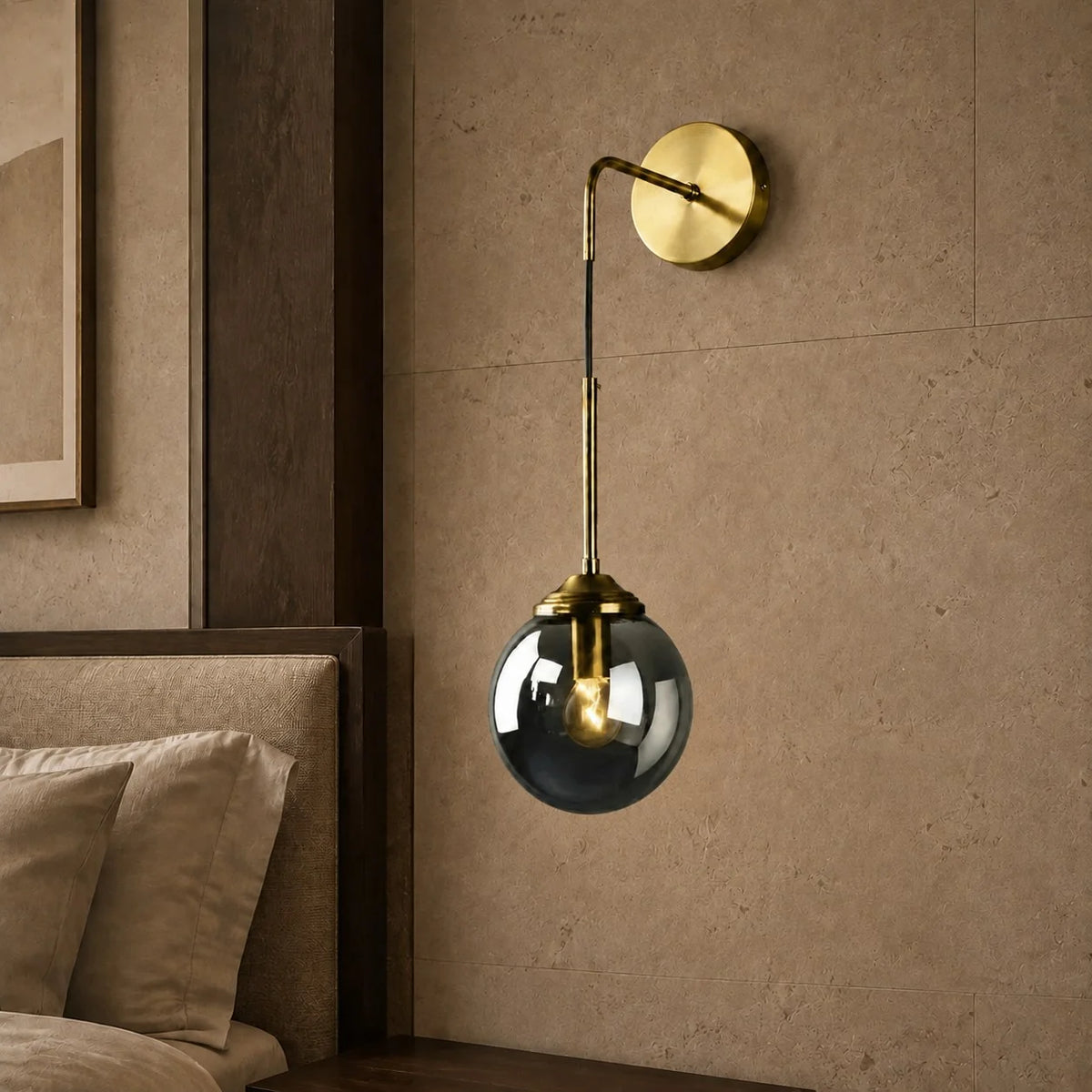 Wall Sconce Glass Shade & Metal Detailing