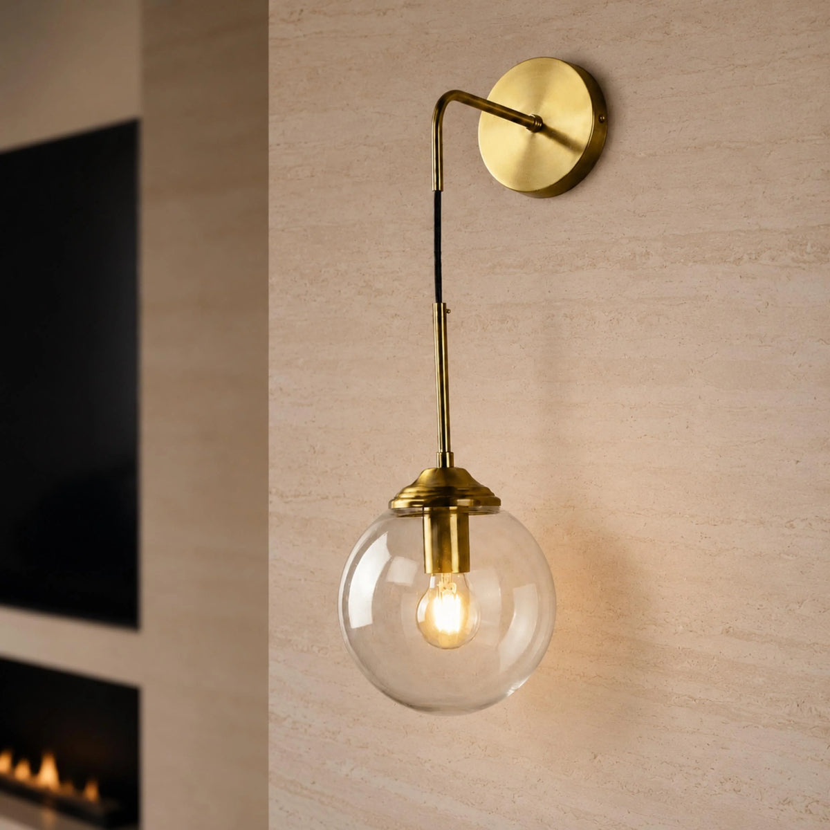 Wall Sconce Glass Shade & Metal Detailing