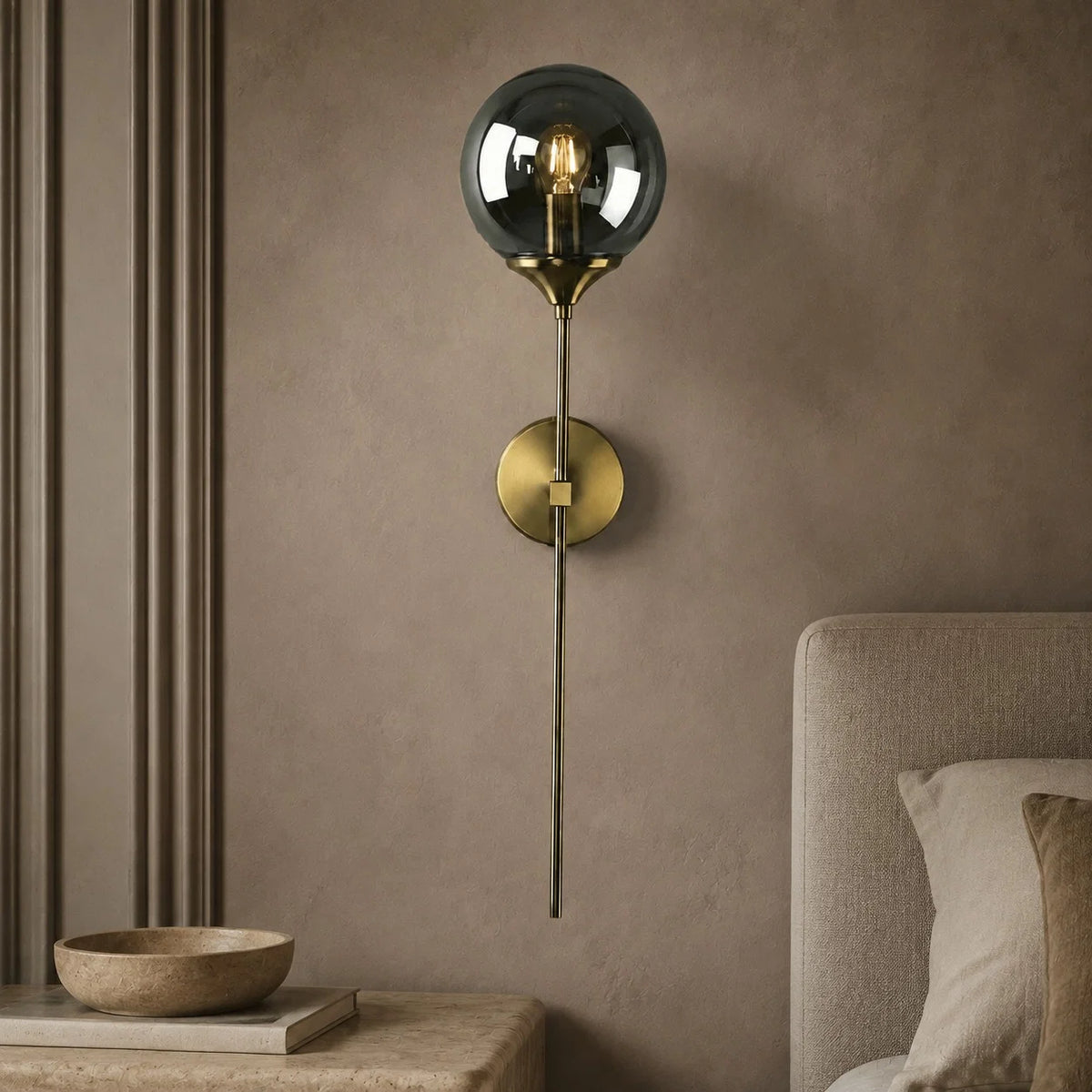 Wall Sconce Glass Shade & Metal Detailing