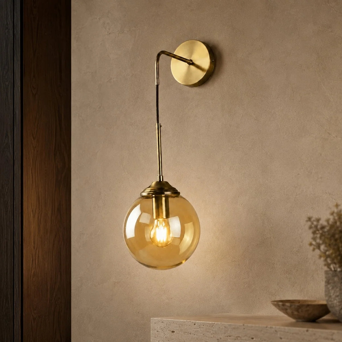 Wall Sconce Glass Shade & Metal Detailing