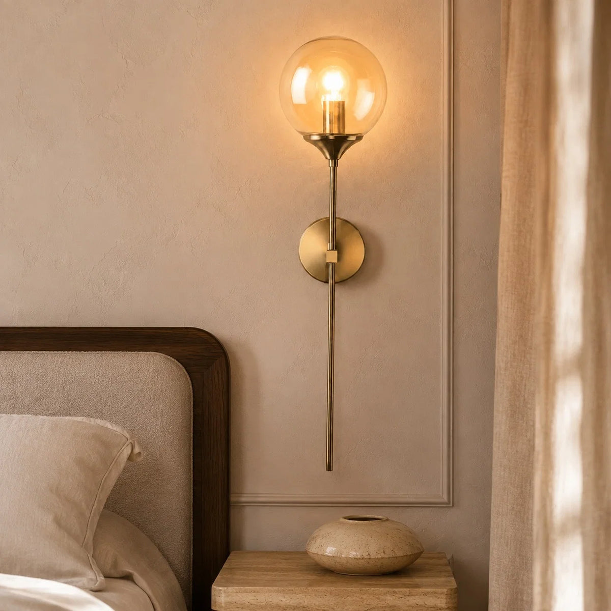 Wall Sconce Glass Shade & Metal Detailing