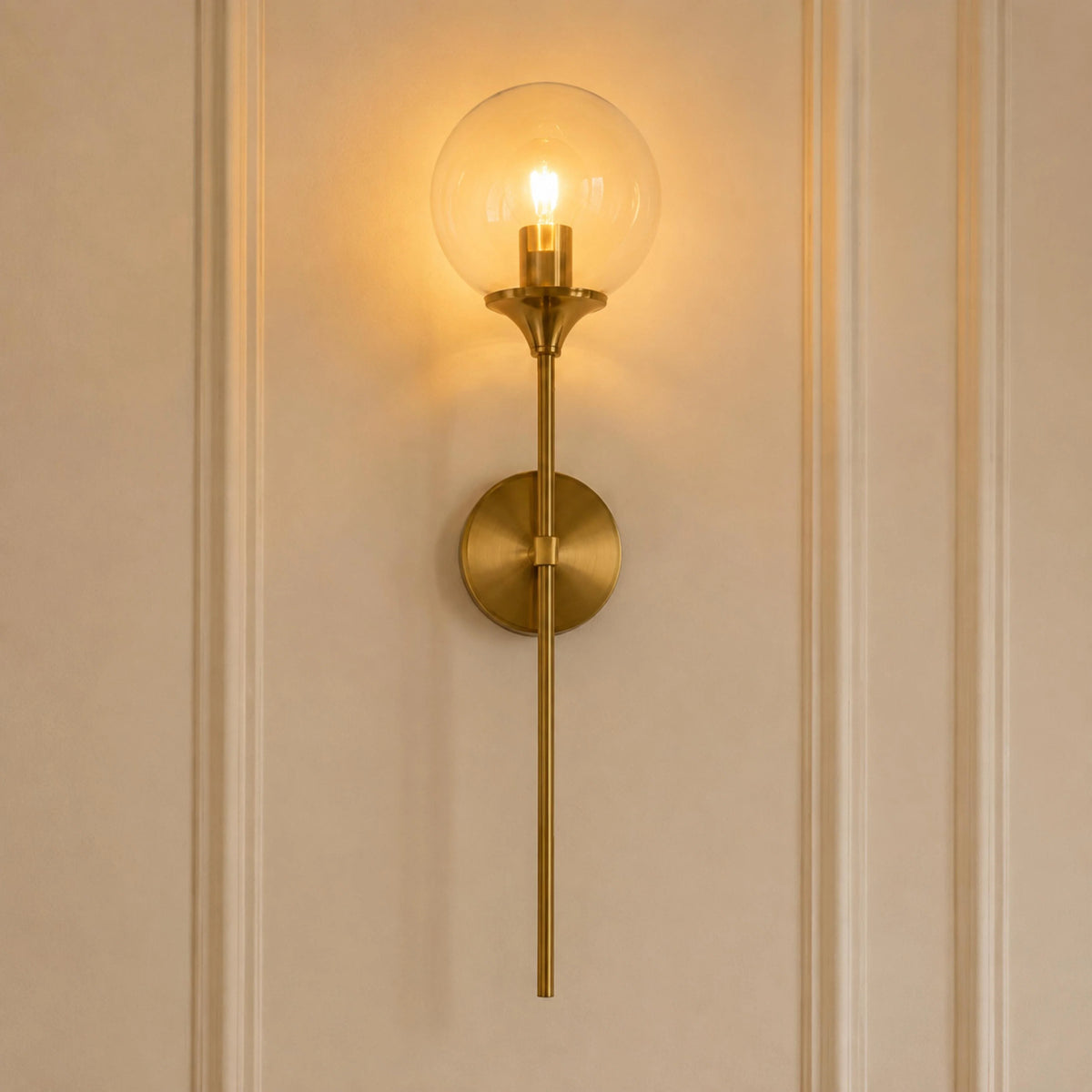 Wall Sconce Glass Shade & Metal Detailing