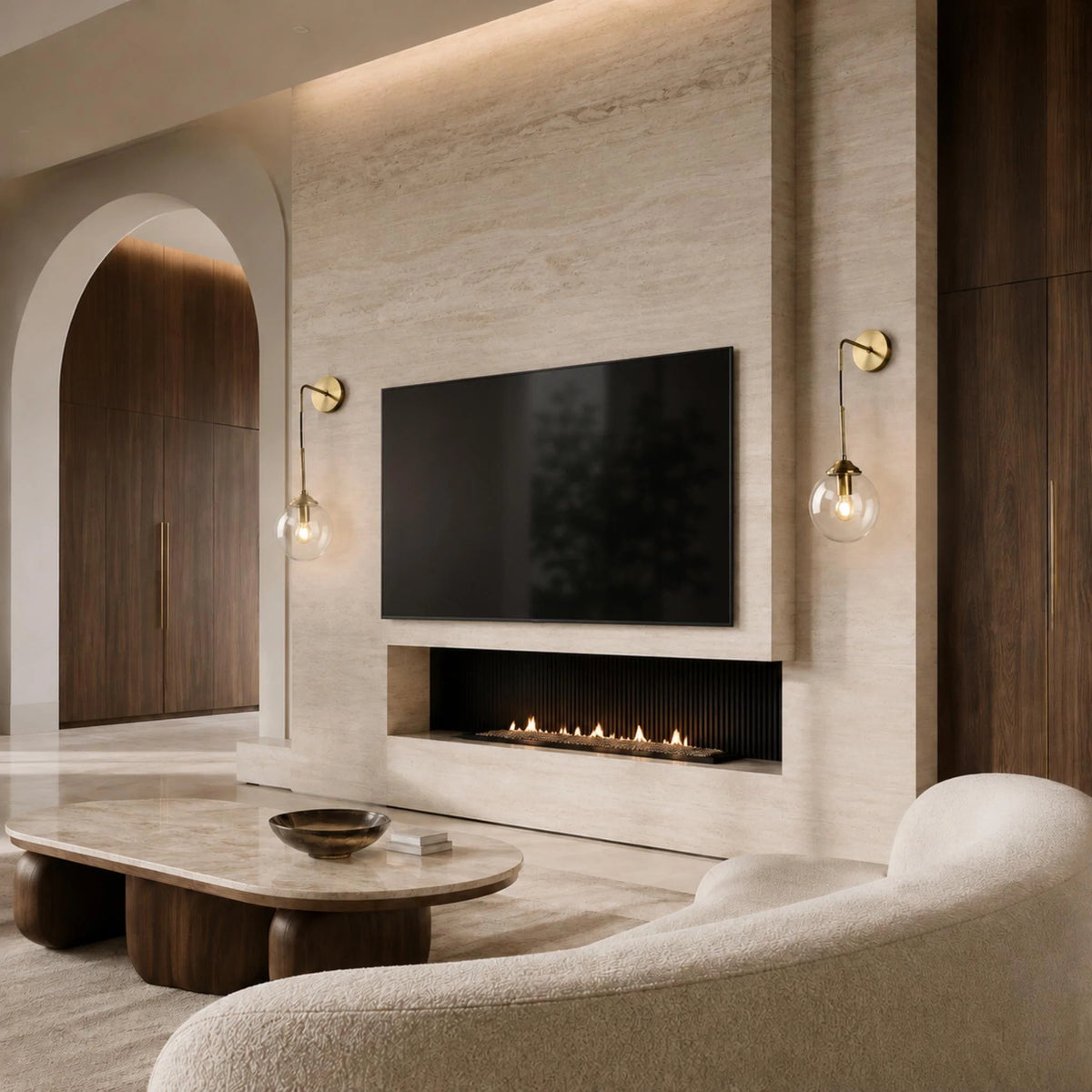 Wall Sconce Glass Shade & Metal Detailing