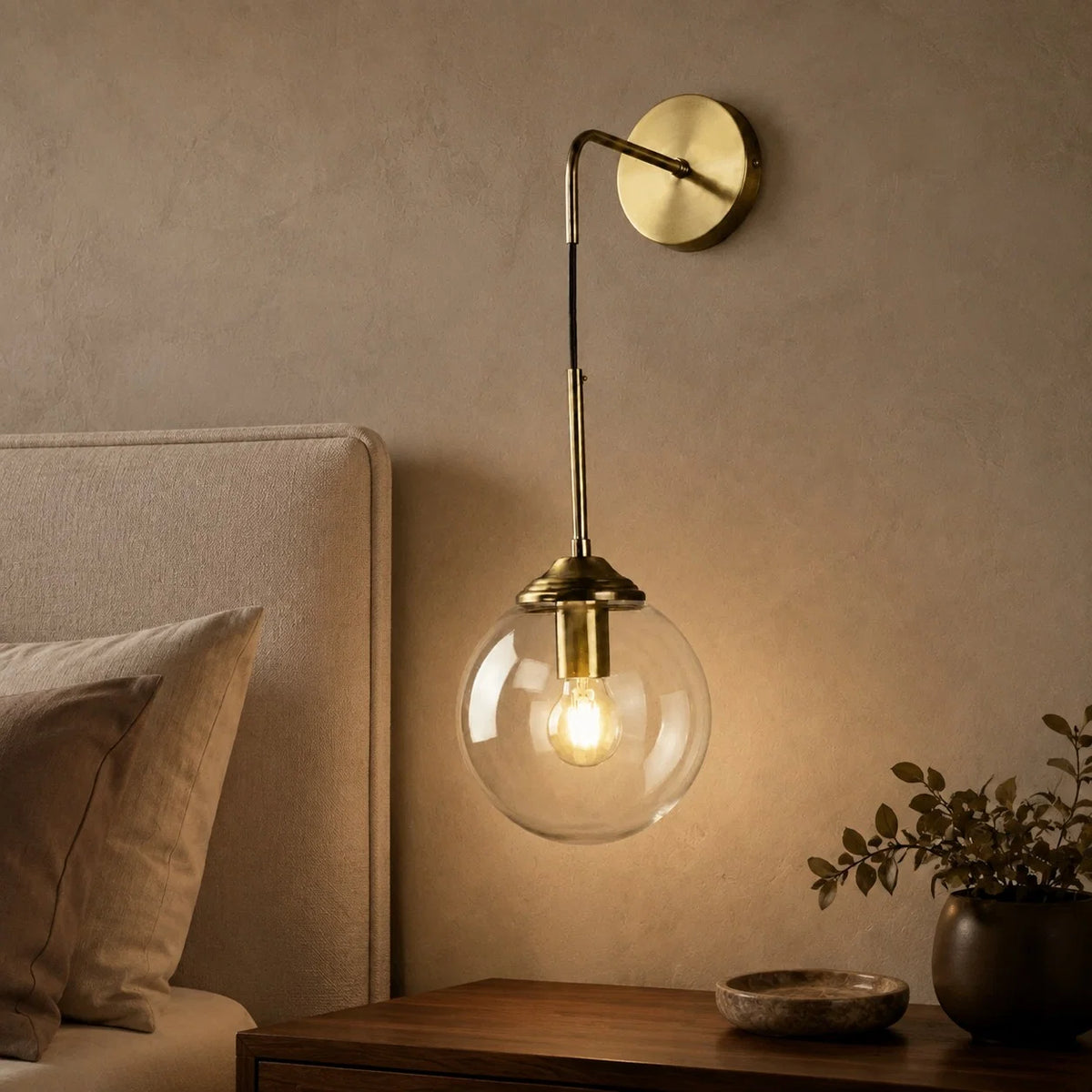 Wall Sconce Glass Shade & Metal Detailing