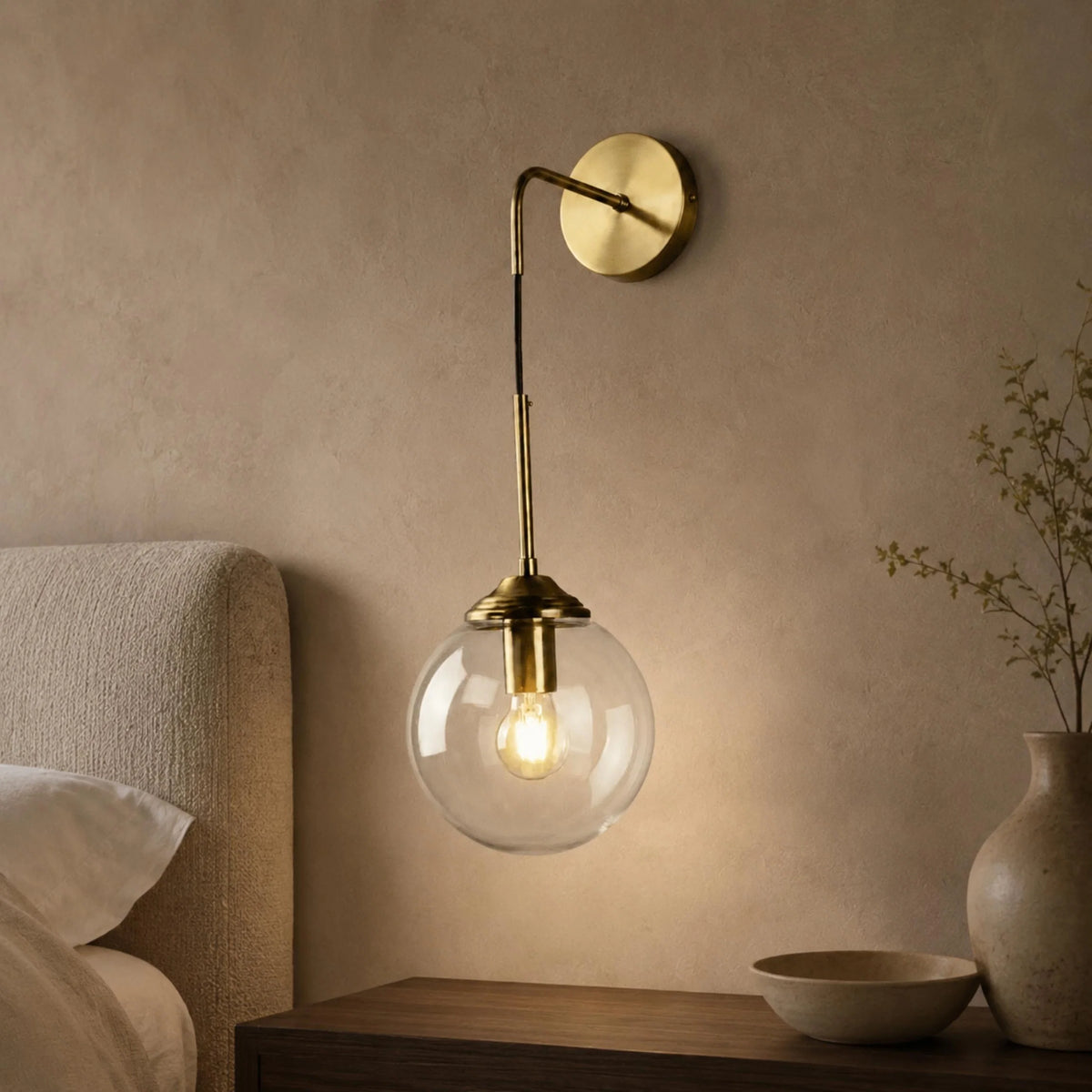 Wall Sconce Glass Shade & Metal Detailing