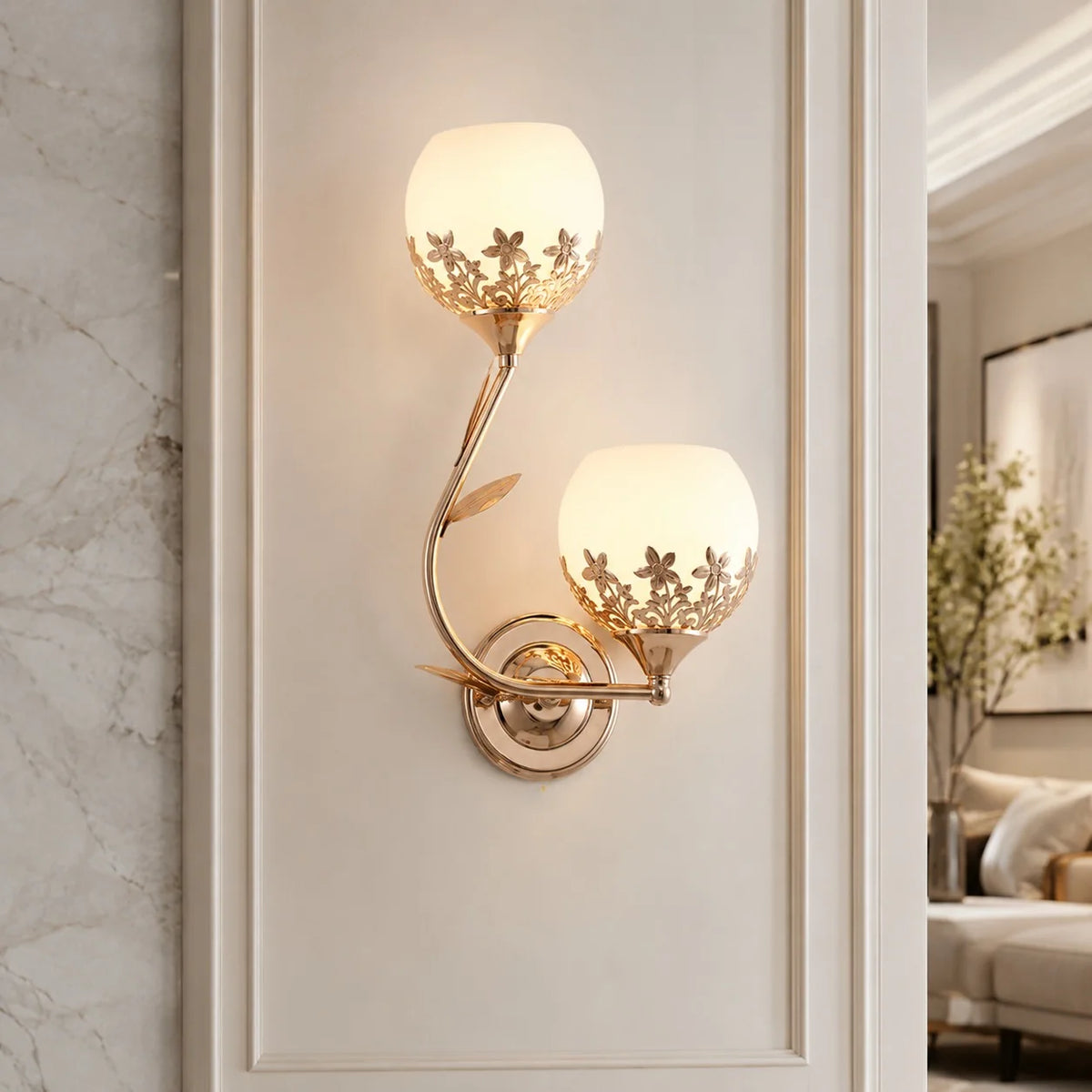 Wall Sconce Vintage Floral Metal & Glass Warm LED