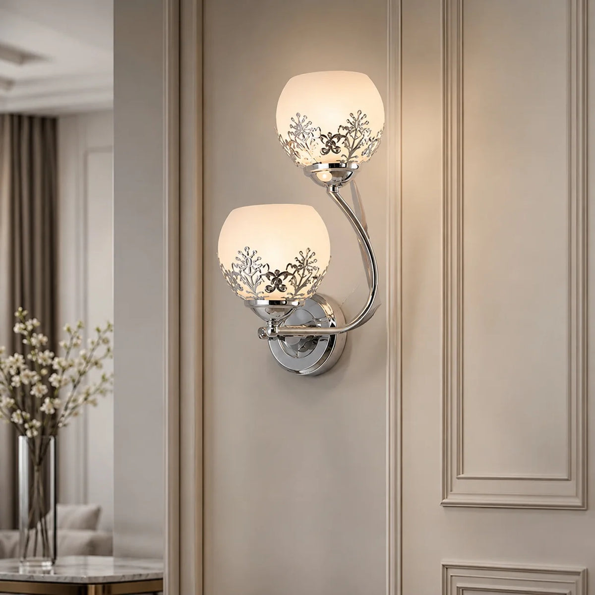 Wall Sconce Vintage Floral Metal & Glass Warm LED