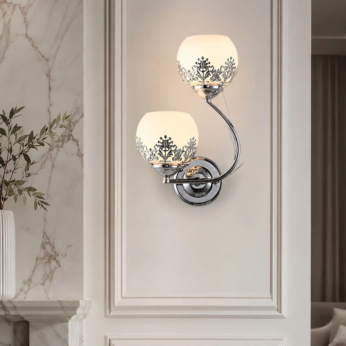 Wall Sconce Vintage Floral Metal & Glass Warm LED