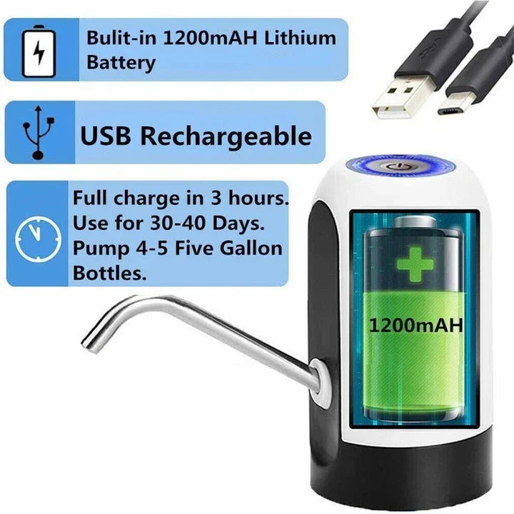 Water Dispenser One-Button USB Rechargeable Stainless Steel Spout