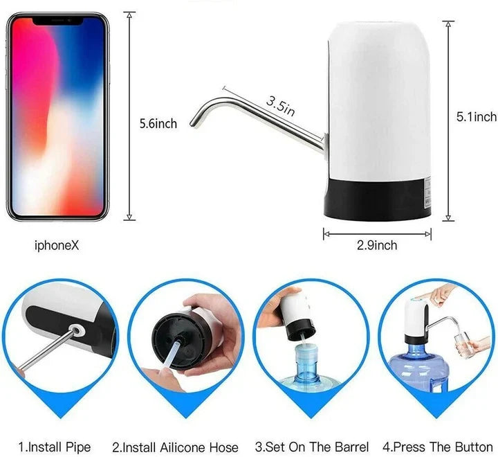 Water Dispenser One-Button USB Rechargeable Stainless Steel Spout